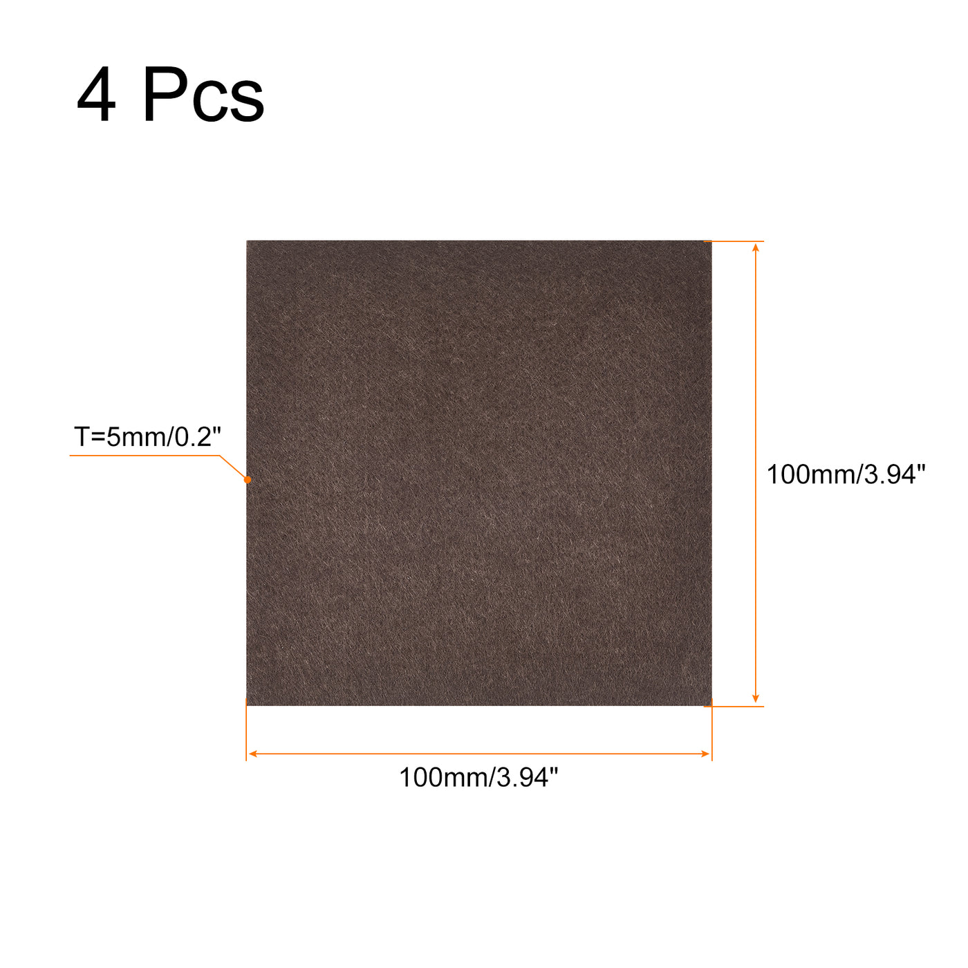 uxcell Uxcell Felt Furniture Pads, 100mm x 100mm Self Adhesive Square Floor Protectors for Furniture Legs Hardwood Floor, Brown 4Pcs