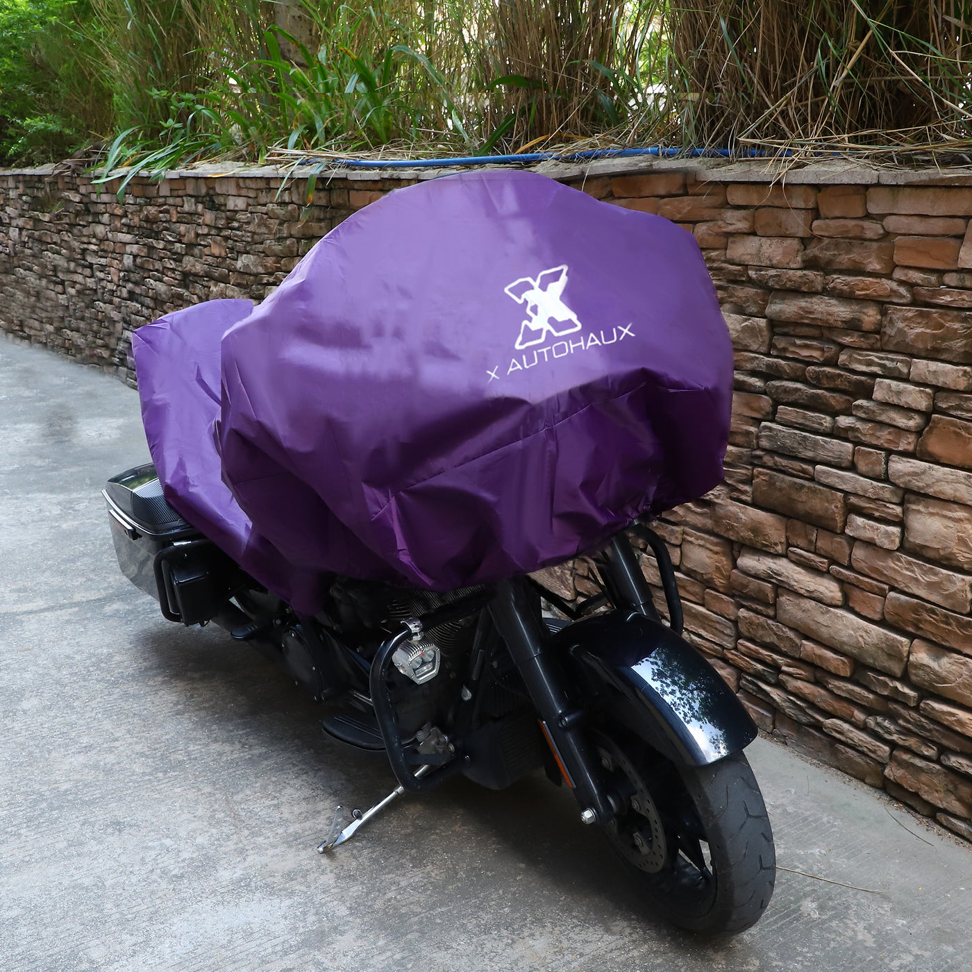 X AUTOHAUX Motorcycle Cover Lightweight Half Cover Outdoor Waterproof Rain Dust Protector Purple L Size for Most Full Dress Touring Cruiser