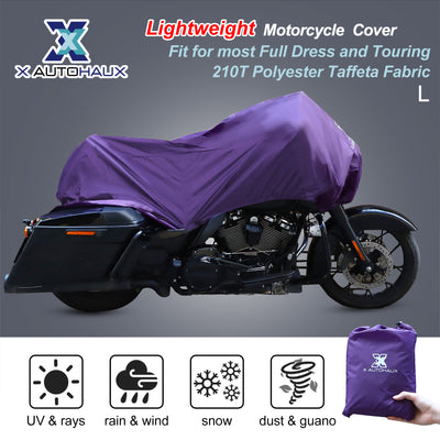 Harfington Motorcycle Cover Lightweight Half Cover Outdoor Waterproof Rain Dust Protector Purple L Size for Most Full Dress Touring Cruiser