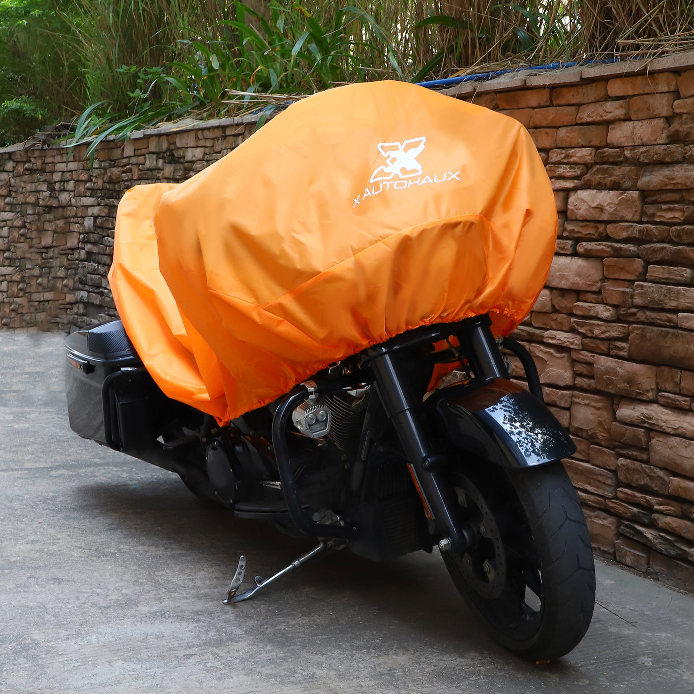 X AUTOHAUX Motorcycle Cover Lightweight Half Cover Outdoor Waterproof Rain Dust Protector Orange L Size for Most Full Dress Touring Cruiser