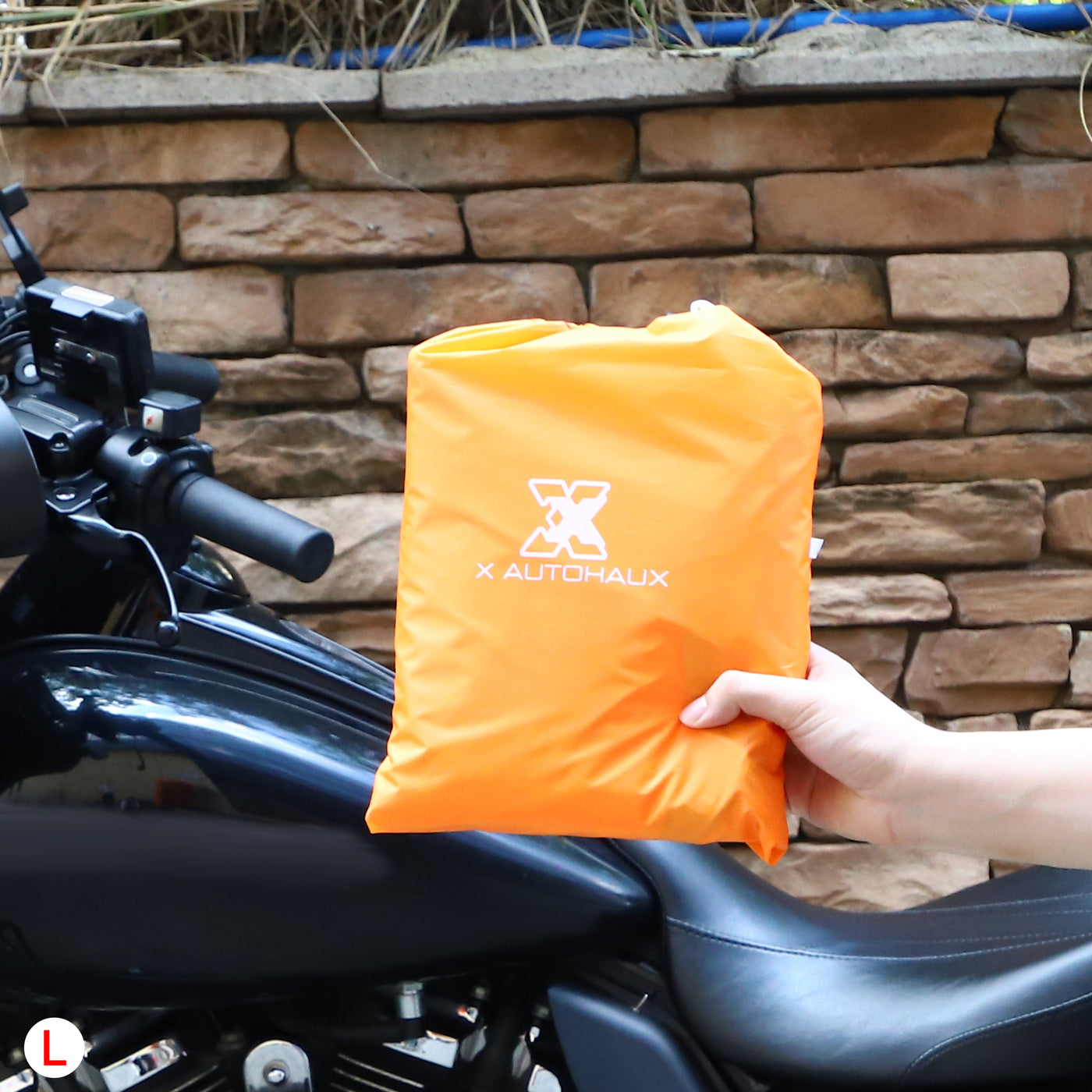 X AUTOHAUX Motorcycle Cover Lightweight Half Cover Outdoor Waterproof Rain Dust Protector Orange L Size for Most Full Dress Touring Cruiser