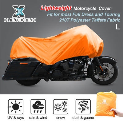 Harfington Motorcycle Cover Lightweight Half Cover Outdoor Waterproof Rain Dust Protector Orange L Size for Most Full Dress Touring Cruiser