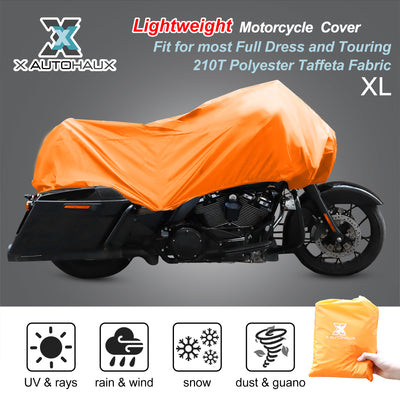 Harfington Motorcycle Cover Lightweight Half Cover Outdoor Waterproof Rain Dust Protector Orange XL Size for Most Full Dress Touring Cruiser