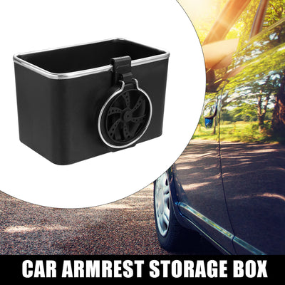 Harfington Black Car Armrest Tissue Storage Box with 1 Cup Holder Universal Car Seat Interior Organizer Multifunctional