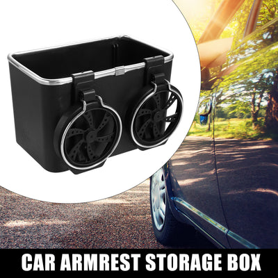 Harfington Black Car Armrest Tissue Storage Box with 2 Cup Holder Universal Car Seat Interior Organizer Multifunctional