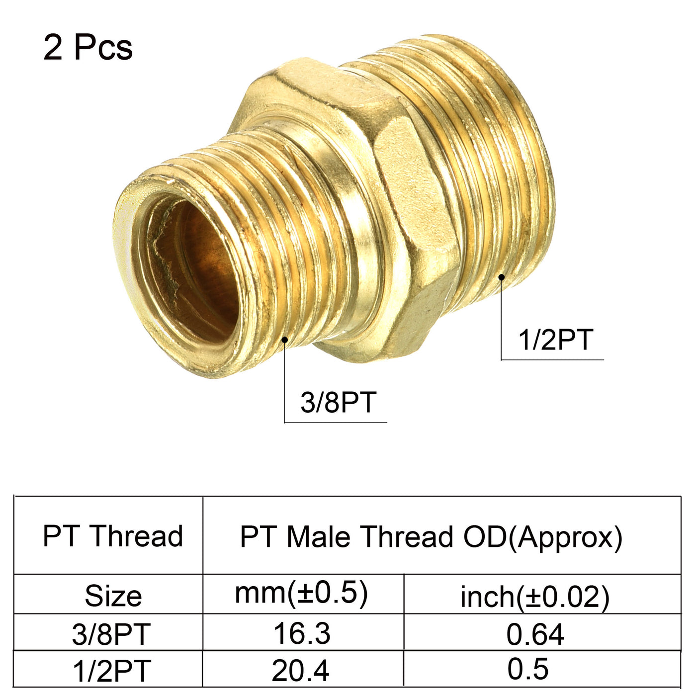 Harfington Rohrfitting 2 × Paket 1/2PT bis 3/8PT Sechskant Adapter für Wasserleitung Gold