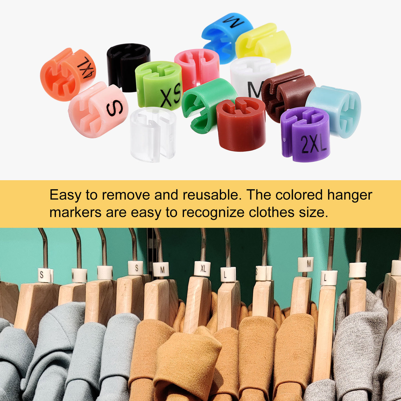 Harfington Clothes Hanger Marker Size Tag Fit Rod for Garment Clothing Color Coding