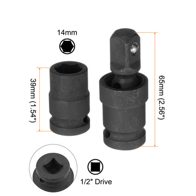 Harfington 14mm Impact Shallow Socket 1/2" Drive CR-MO Steel with 360° Universal Joint