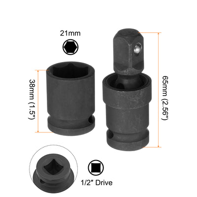 Harfington 21mm Aufprall Seicht Sockel 1/2" Laufwerk CR-MO Stahl mit 360 Grad Universal Gelenk Schwenk Steckdose Adapter