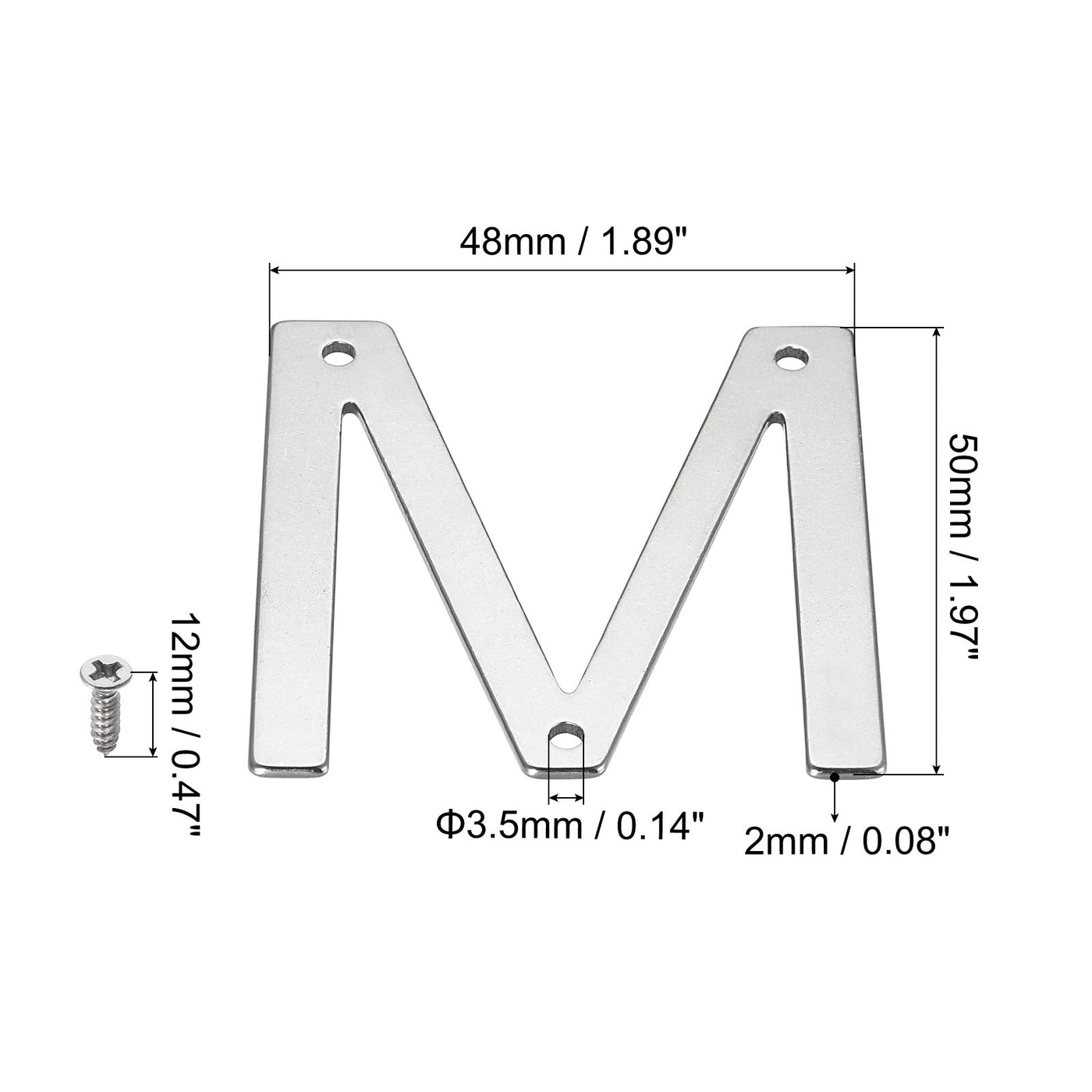 uxcell Uxcell 1.97 Inch Stainless Steel House Letter M for Mailbox Hotel Address Door Sign