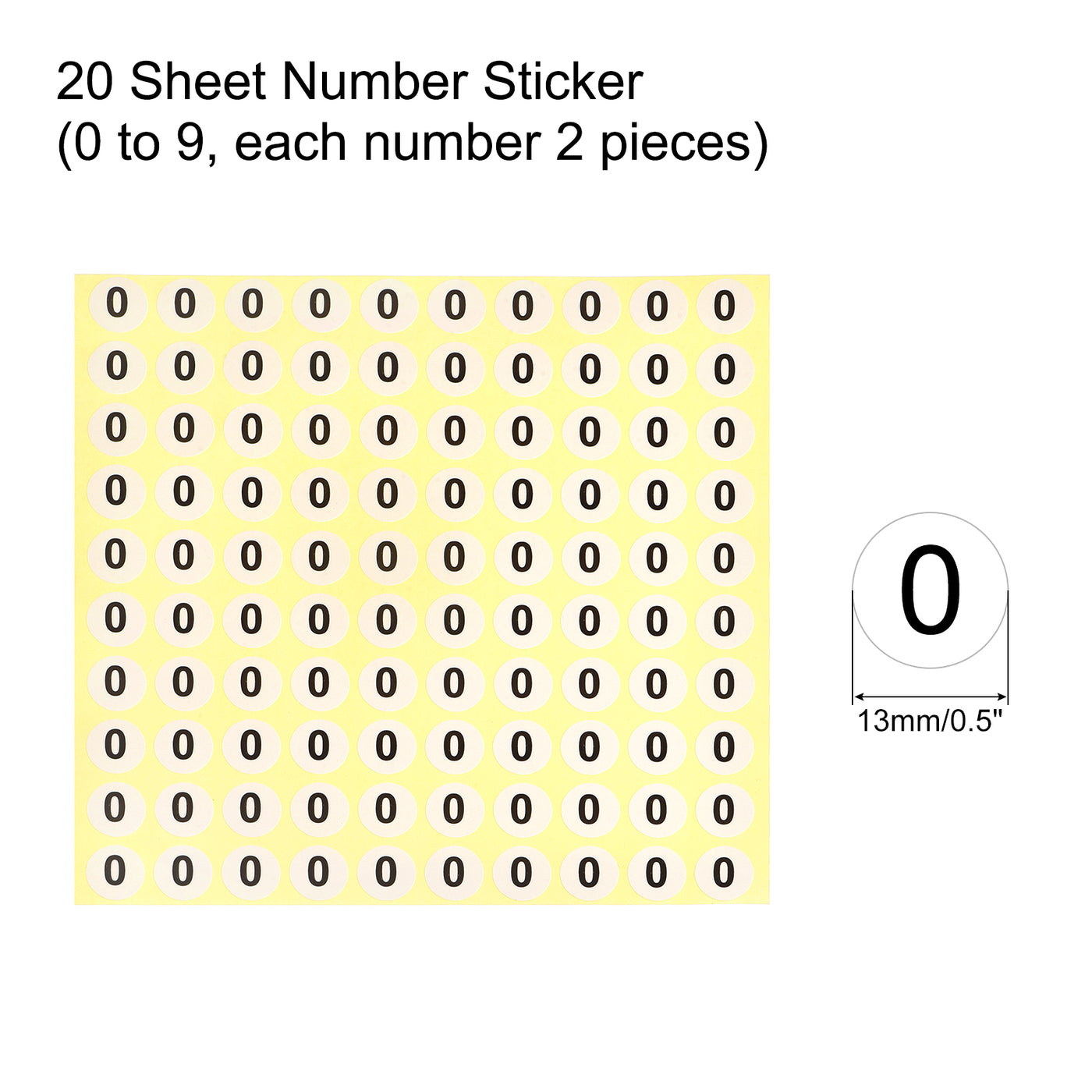 Harfington 0 to 9 Number Stickers Number Label Self Adhesive Marked Sticker 13mm/0.5" for Classification, Pack of 20