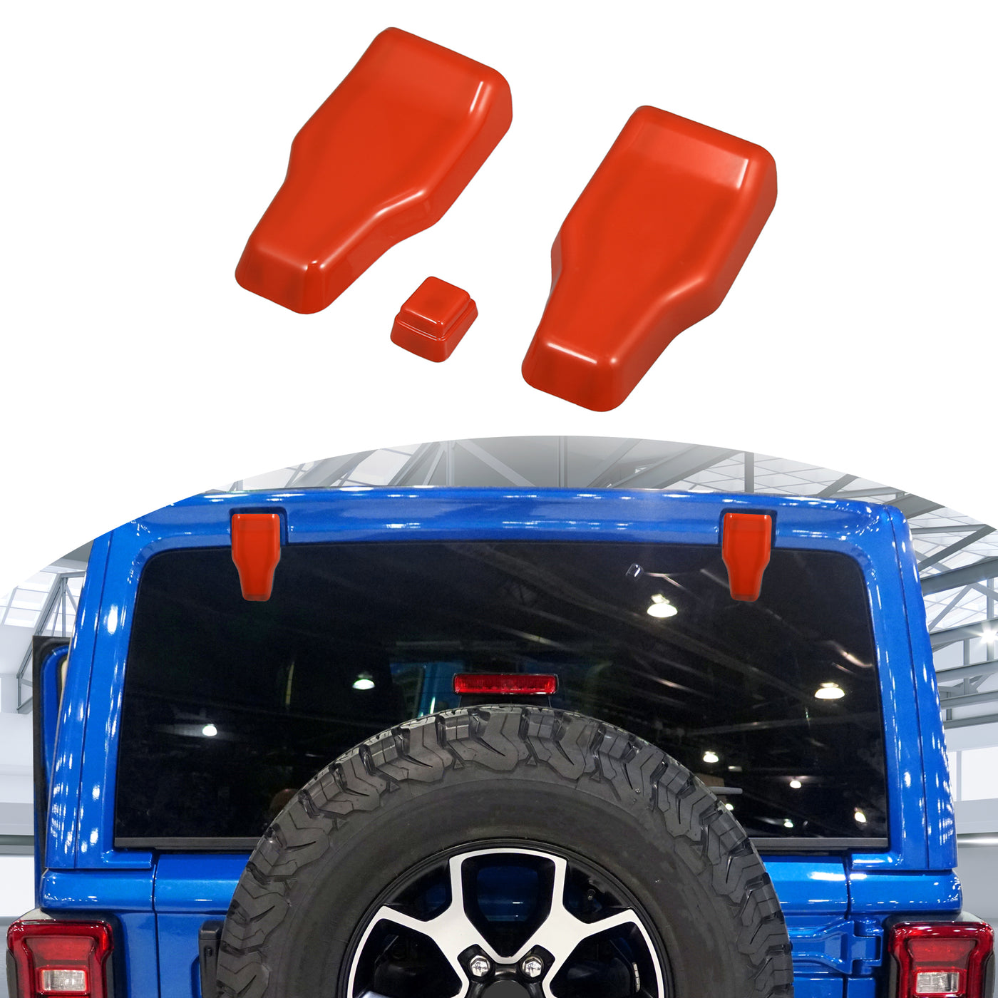 X AUTOHAUX 3pcs Rear Tail Door Window Hinge Rain Wiper Nozzle Cover Trim Orange for Jeep Wrangler JL JLU Sports 2018-2022