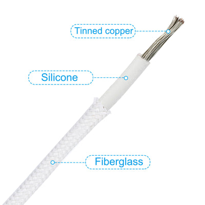 Harfington 16.4Ft 14AWG Electronic Wire, -30 to 200 Degree Celsius Insulated High Temperature Resistant Electrical Flexible Silicone Cable, White