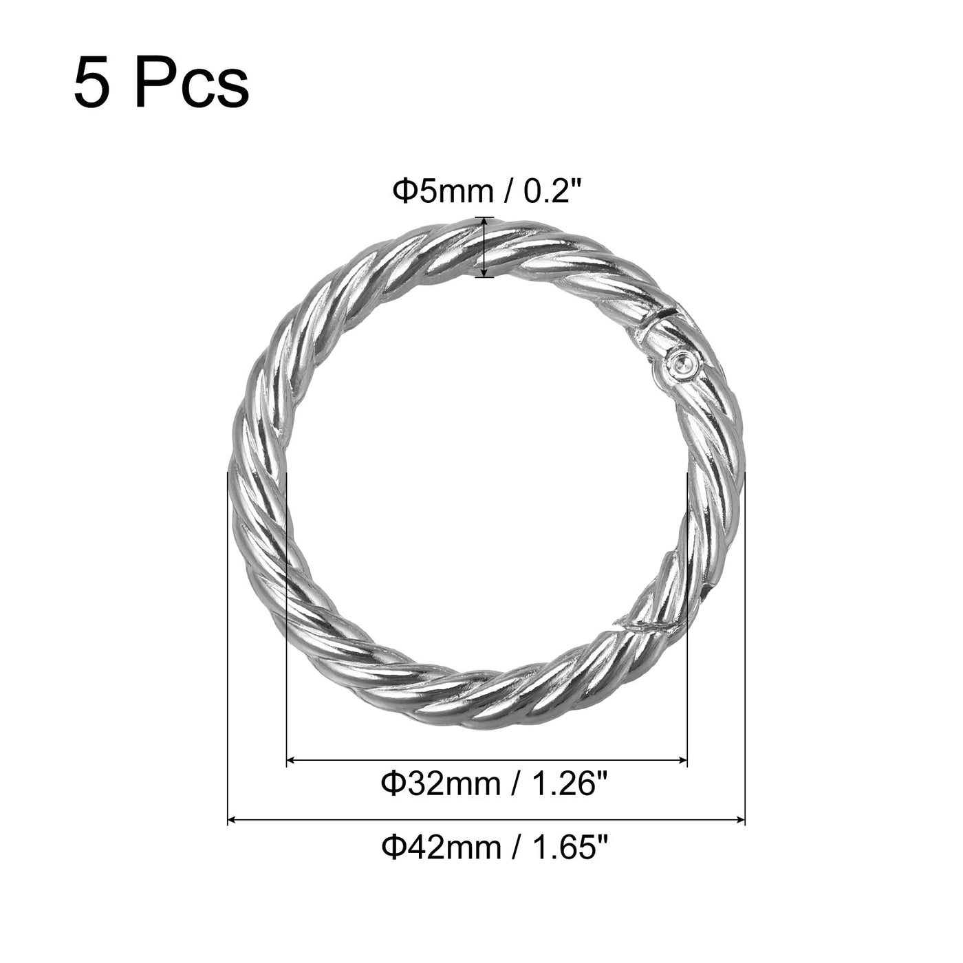 uxcell Uxcell 5 Stück Geldbörsenriemenringe 42 mm Metall-O-Ringe, runde Schnappschnallen für Taschen, Basteln, Schlüsselanhänger, DIY-Zubehör, Hakenclip, Silber Farbton