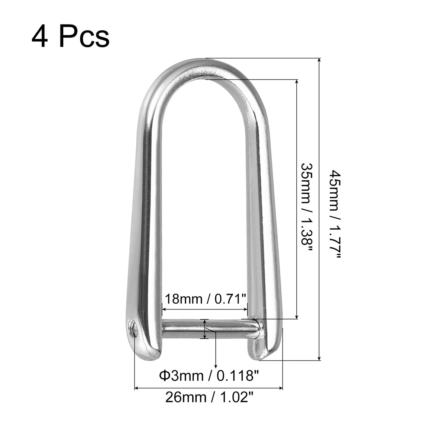 uxcell Uxcell D-Rings Screw in Shackle, 4Pcs 45mm Horseshoe U Shape D Ring for Bag DIY, Silver