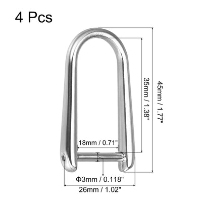 Harfington Uxcell D-Rings Screw in Shackle, 4Pcs 45mm Horseshoe U Shape D Ring for Bag DIY, Silver