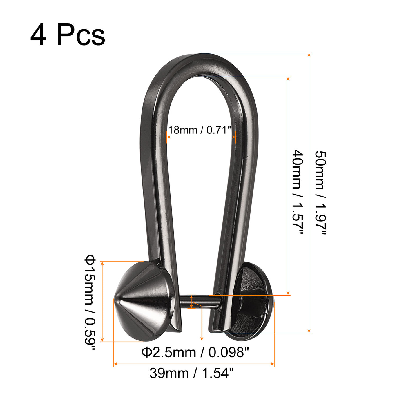 uxcell Uxcell D-Rings Screw in Shackle, 4Pcs 50mm Horseshoe U Shape D Ring for Bags DIY, Black