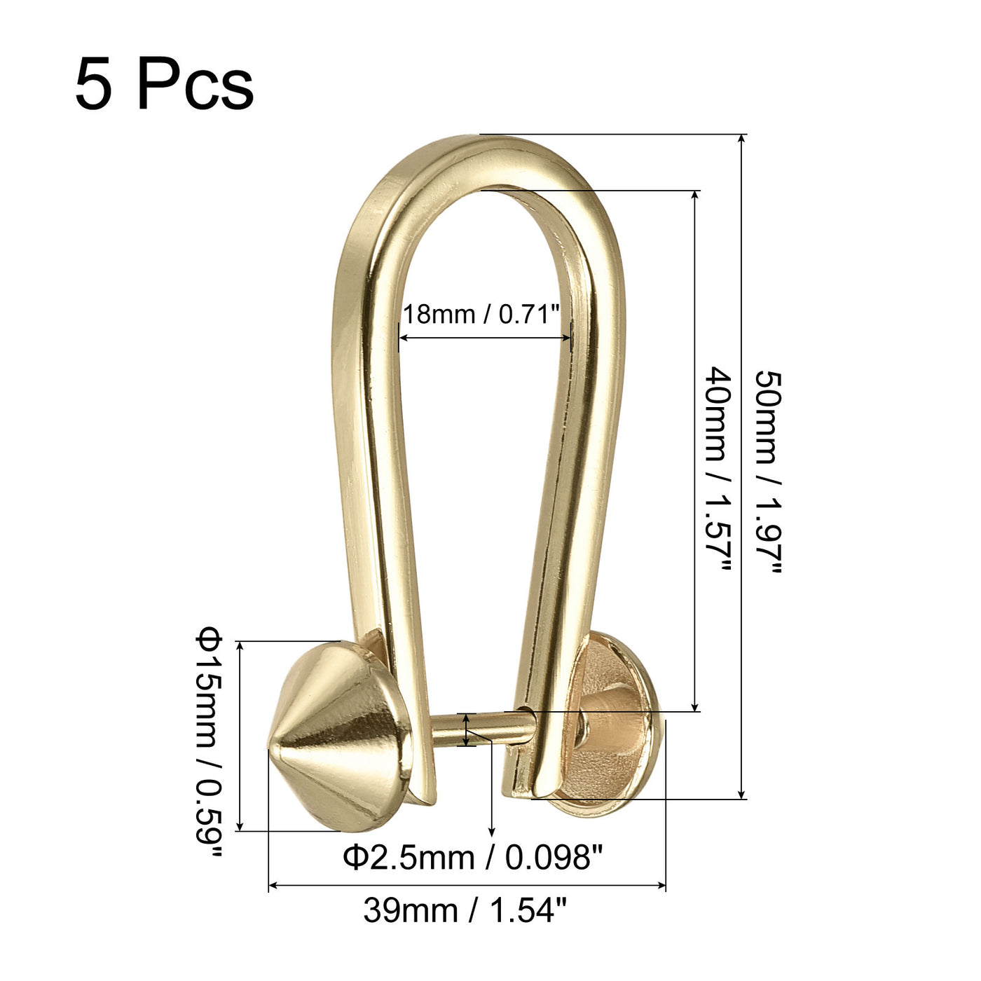 uxcell Uxcell D-Rings Screw in Shackle, 5Pcs 50mm Horseshoe U Shape D Ring for Bags DIY, Gold