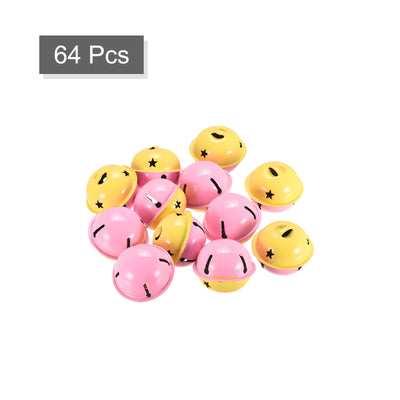 Harfington Uxcell Jingle Bells, 40mm 64pcs Craft Bells with Star Cutouts for DIY, Yellow/Pink