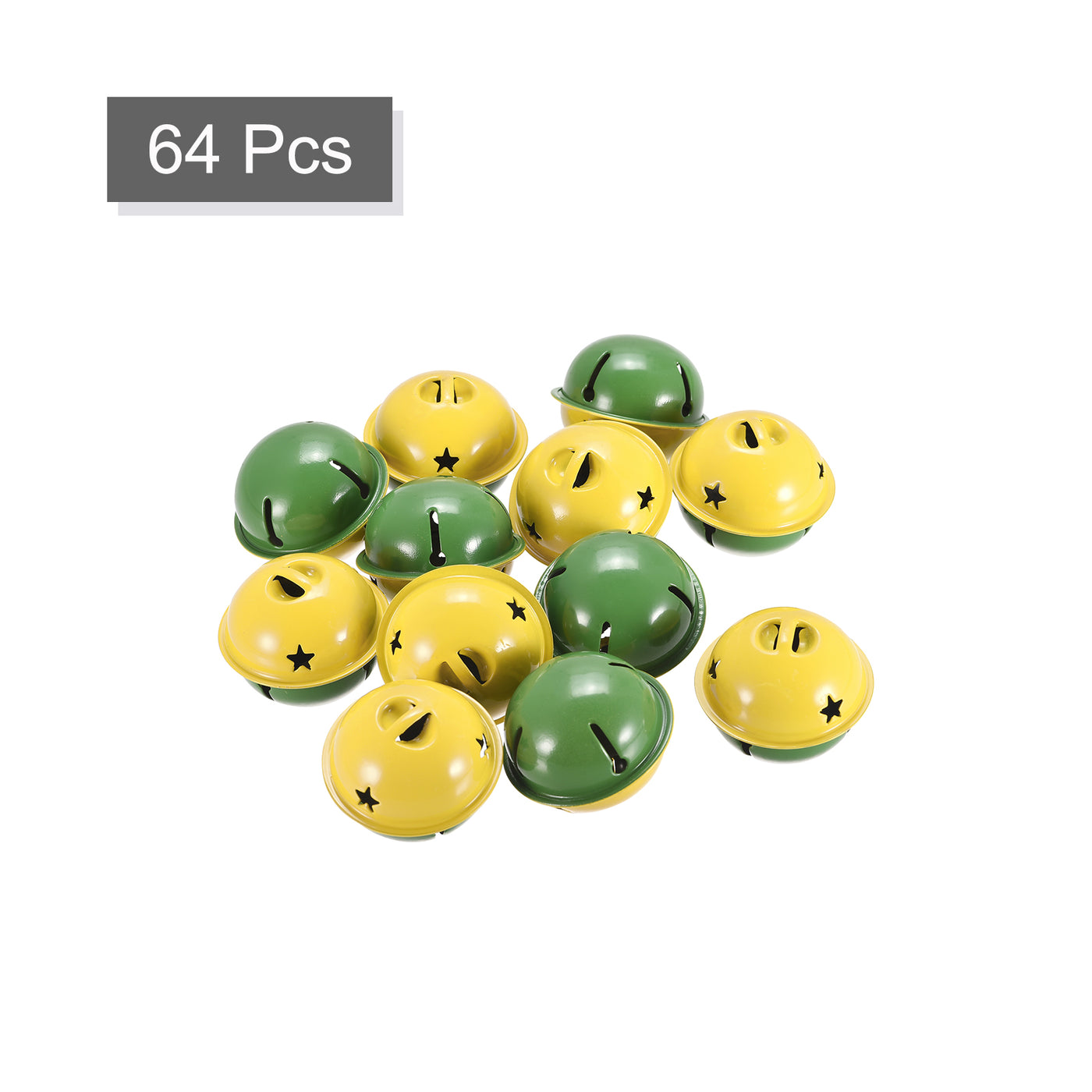 uxcell Uxcell Jingle Bells, 40mm 64pcs Craft Bells with Star Cutouts for DIY, Green/Yellow