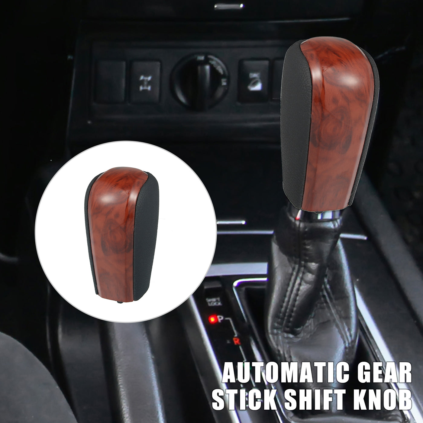 X AUTOHAUX Car Automatic Gear Stick Shift Knob for Toyota Land Cruiser Prado 2009-2017 for Lexus GX460 2010-2019 Black Faux Leather Wood Grain Red Brown Short