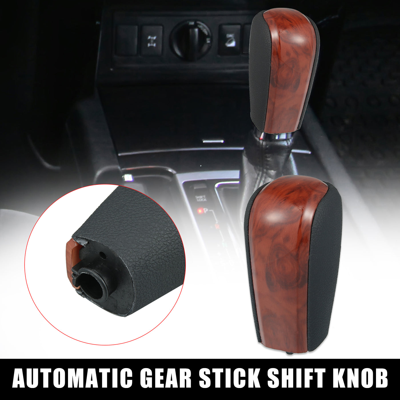 X AUTOHAUX Car Automatic Gear Stick Shift Knob for Toyota Land Cruiser Prado 2009-2017 for Lexus GX460 2010-2019 Black Faux Leather Wood Grain Red Brown Short