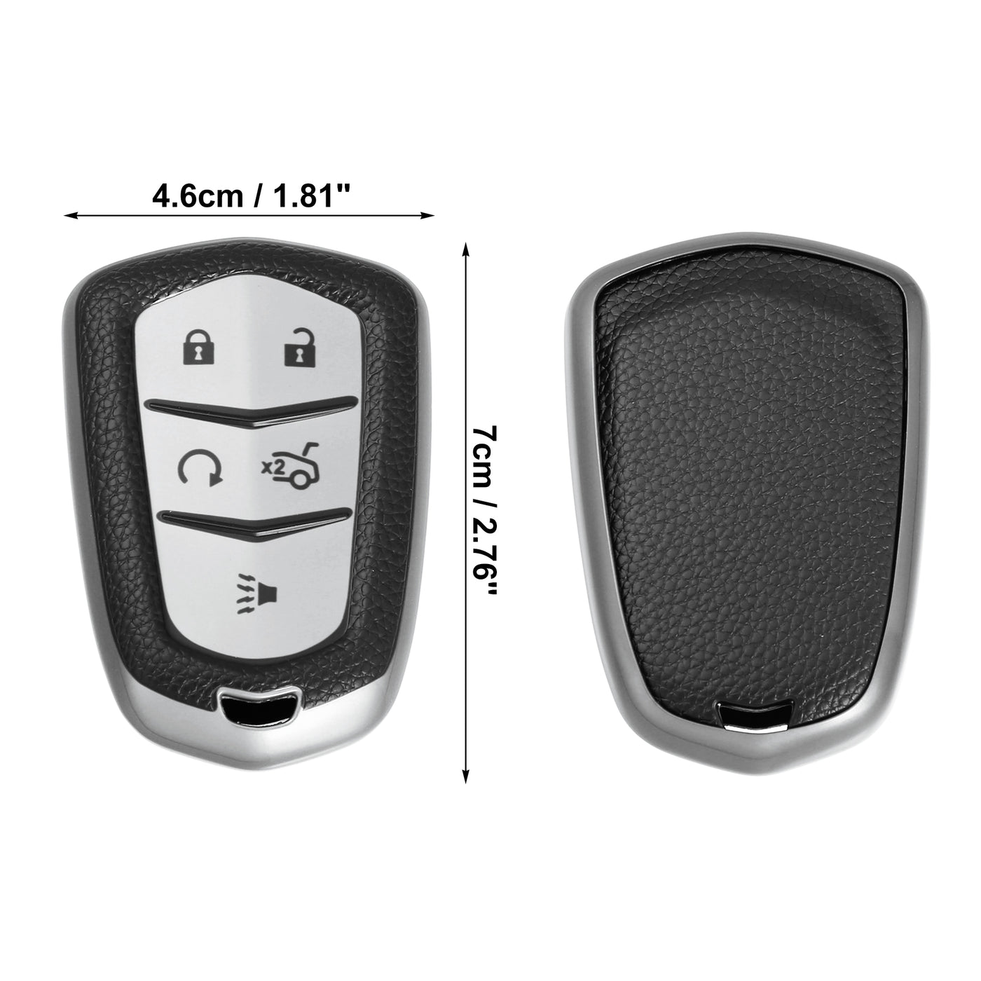 X AUTOHAUX Car Key Fob Cover 5 Button Remote Key Fob Case Faux Leather Pattern TPU Full Protector Silver Tone for Cadillac XT5 2017-2020 for Cadillac ATS XTS XT6