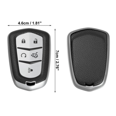 Harfington Car Key Fob Cover 5 Button Remote Key Fob Case Faux Leather Pattern TPU Full Protector Silver Tone for Cadillac XT5 2017-2020 for Cadillac ATS XTS XT6