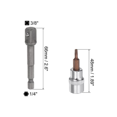 Harfington Uxcell T15 Torx Bit Socket, 3/8" Drive 1.89" Length W Hex Shank Power Drill Adapter