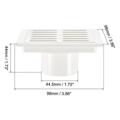 Harfington 3.86" Square Floor Drain, 2 Pack Insert-in PVC Shower Drain with Hair Strainer Removable Cover for Bathroom Kitchen Remodel, White