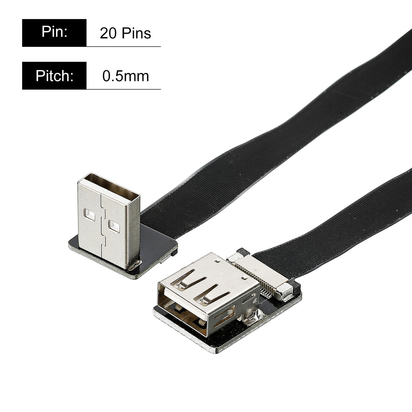 Harfington FPV FFC Cable 20 Pins 0.5mm 400mm for HD 4K W 90 Degree USB Male to USB Female