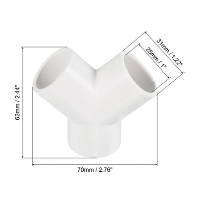 Harfington 25mm PVC Pipe Fittings 2pcs 3 Way Y Shape Water Joint Connectors Adapters