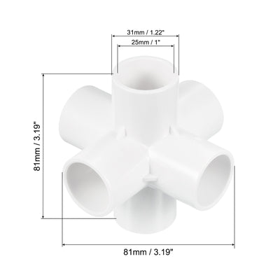 Harfington 25mm PVC Pipe Fittings 2pcs 6 Way Elbow Water Joint Connectors Adapters