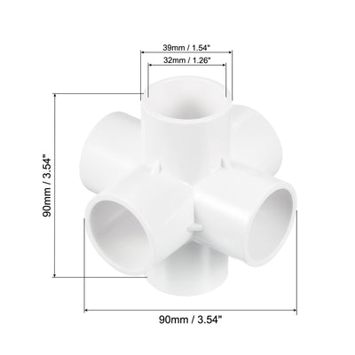 Harfington 32mm PVC Pipe Fittings 2pcs 6 Way Elbow Water Joint Connectors Adapters