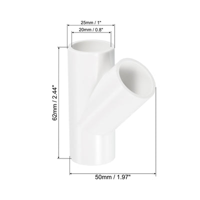 Harfington 20mm PVC Pipe Fittings 2pcs 3 Way 45 Degree Angle Water Joint Connectors Adapter