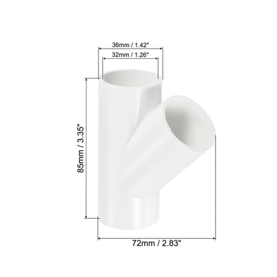 Harfington 32mm PVC Pipe Fittings 2pcs 3 Way 45 Degree Angle Water Joint Connector Adapter