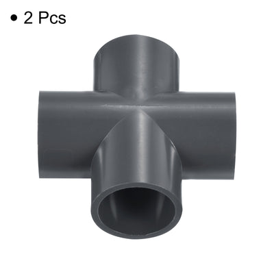 Harfington 2pcs 25mm PVC Water Pipe Fittings 4 Way Tee Cross Joint Connectors Adapters