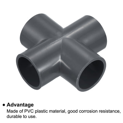 Harfington 2pcs 25mm PVC Water Pipe Fittings 4 Way Tee Cross Joint Connectors Adapters