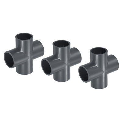 Harfington 3pcs 25mm PVC Water Pipe Fittings 4 Way Tee Cross Joint Connectors Adapters