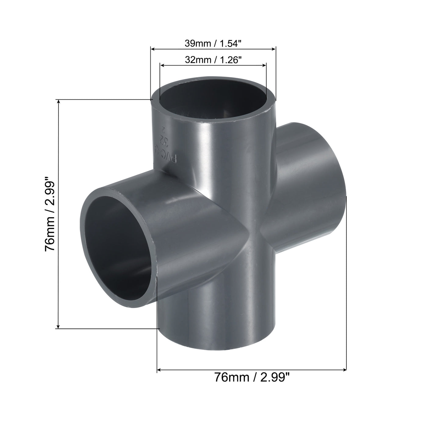 Harfington 2pcs 32mm PVC Water Pipe Fittings 4 Way Tee Cross Joint Connectors Adapters