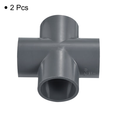 Harfington 2pcs 32mm PVC Water Pipe Fittings 4 Way Tee Cross Joint Connectors Adapters