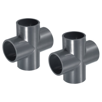 Harfington 2pcs 32mm PVC Water Pipe Fittings 4 Way Tee Cross Joint Connectors Adapters