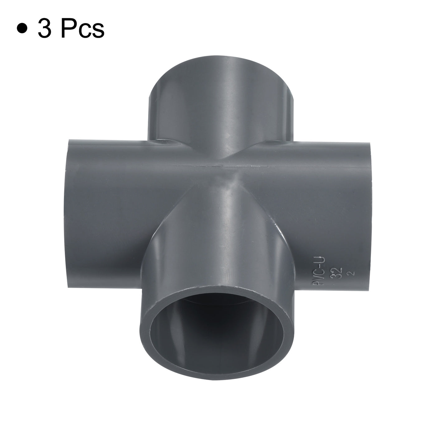 Harfington 3pcs 32mm PVC Water Pipe Fittings 4 Way Tee Cross Joint Connectors Adapters