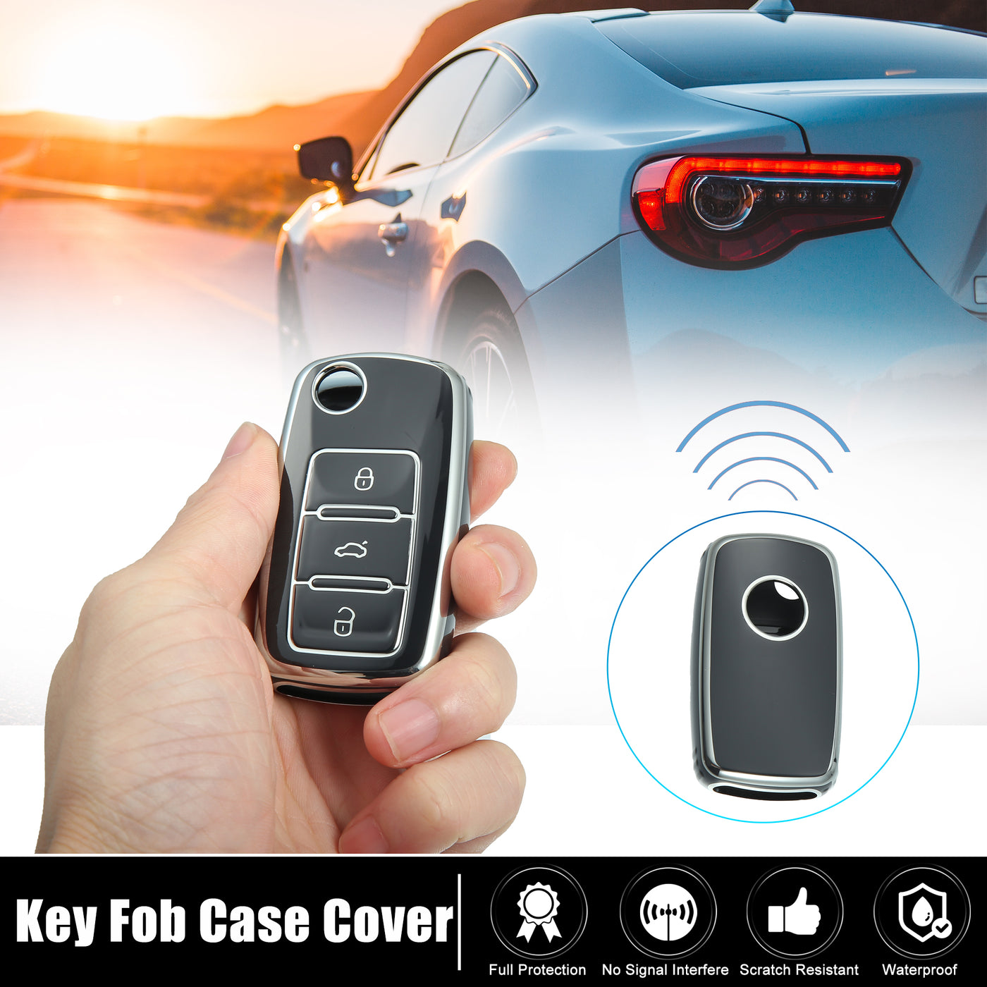 X AUTOHAUX Silicone Smart Key Fob Case Cover for Volkswagen Jetta Tiguan Passat Polo Key Fob Shell Protector Keyless Black