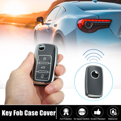 Harfington Silicone Smart Key Fob Case Cover for Volkswagen Jetta Tiguan Passat Polo Key Fob Shell Protector Keyless Black