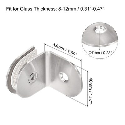 Harfington Uxcell Stainless Steel Round Glass Clamp, 90 Degree Single Side Glass Bracket Clip for Shower Door