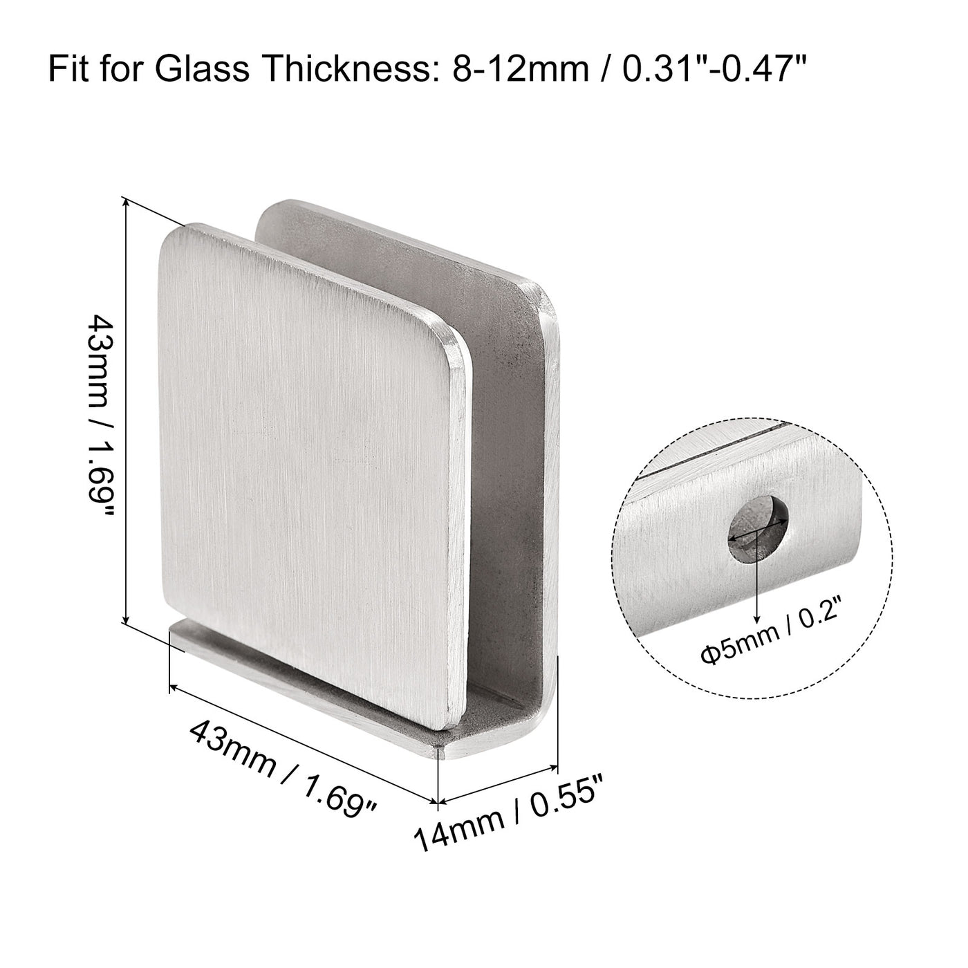 uxcell Uxcell Stainless Steel Square Glass Clamp, Glass Bracket Clip for Shower Door