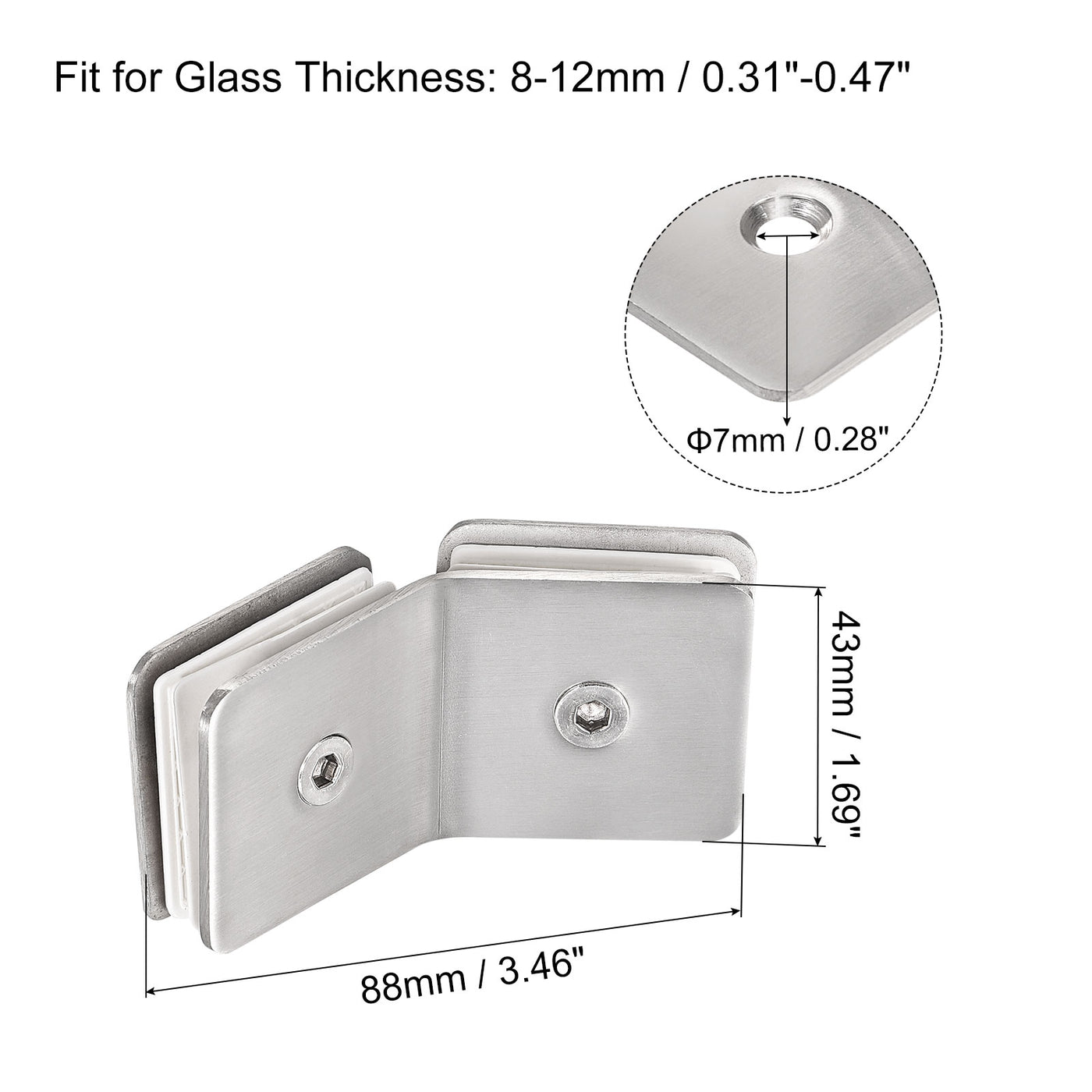 uxcell Uxcell Stainless Steel Square Glass Clamp, 135 Degree Double Side Glass Bracket Clip for Shower Door