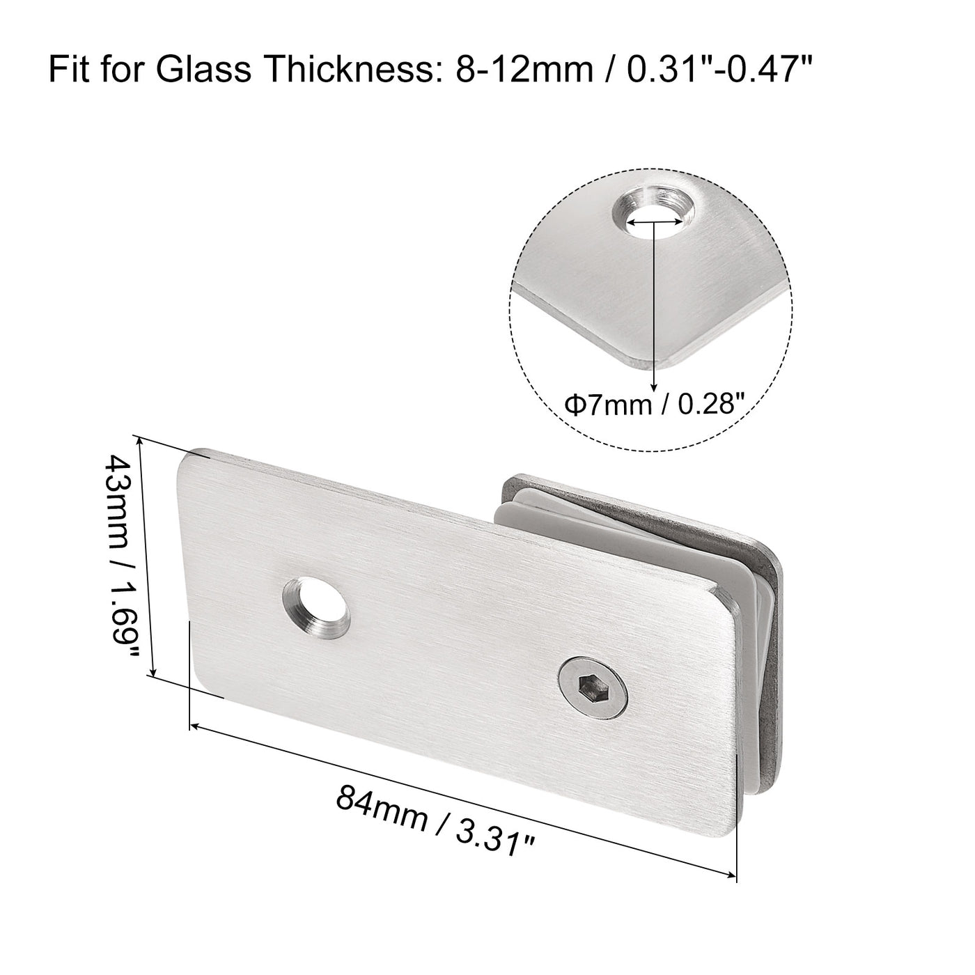 uxcell Uxcell Stainless Steel Square Glass Clamp, 180 Degree Single Side Glass Bracket Clip for Shower Door