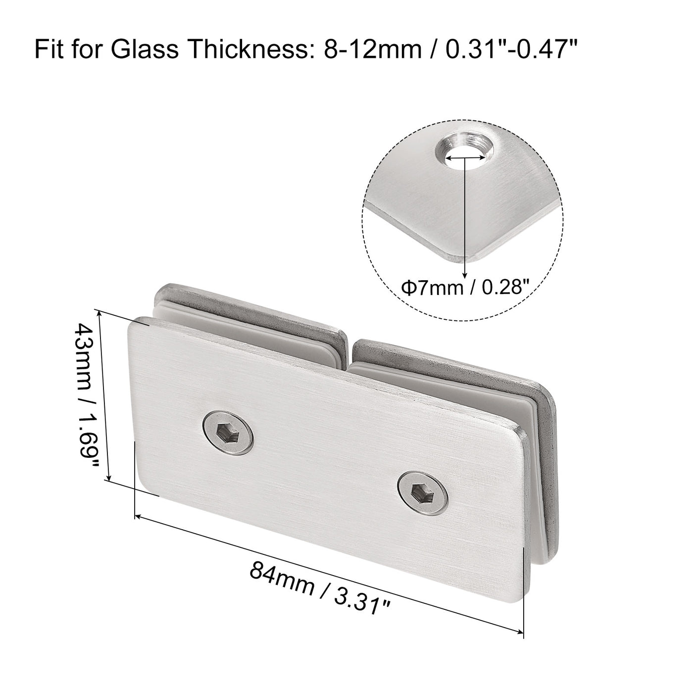 uxcell Uxcell Stainless Steel Square Glass Clamp, 180 Degree Double Side Glass Bracket Clip for Shower Door